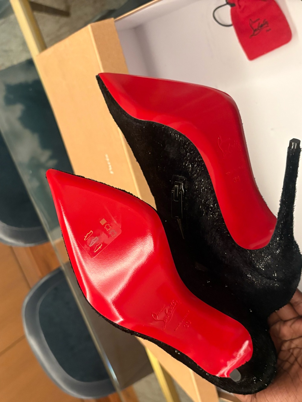 KATE BOTTA 100 Women's Black Velvet Pointed-Toe Christian Louboutin Boot - Picture 4 of 7